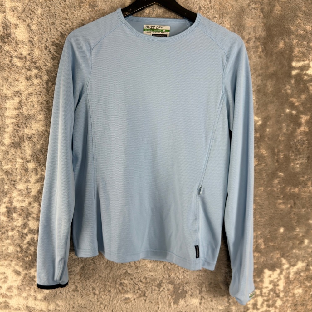 ExOfficio Size M Buzz Off Insect Shield Hiking Shirt Blue Long Sleeve Women